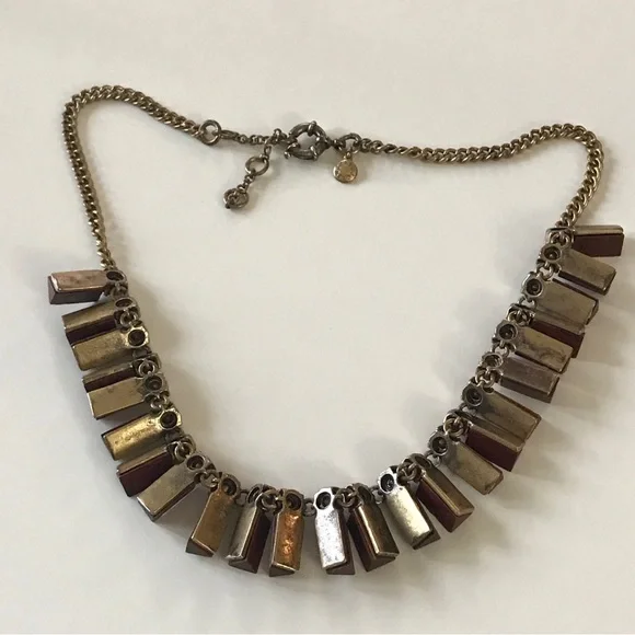 J.CREW MIXED PRISM NECKLACE BROWN GOLD Tone Wood Pyramid Faceted Crystals. - Picture 5 of 6